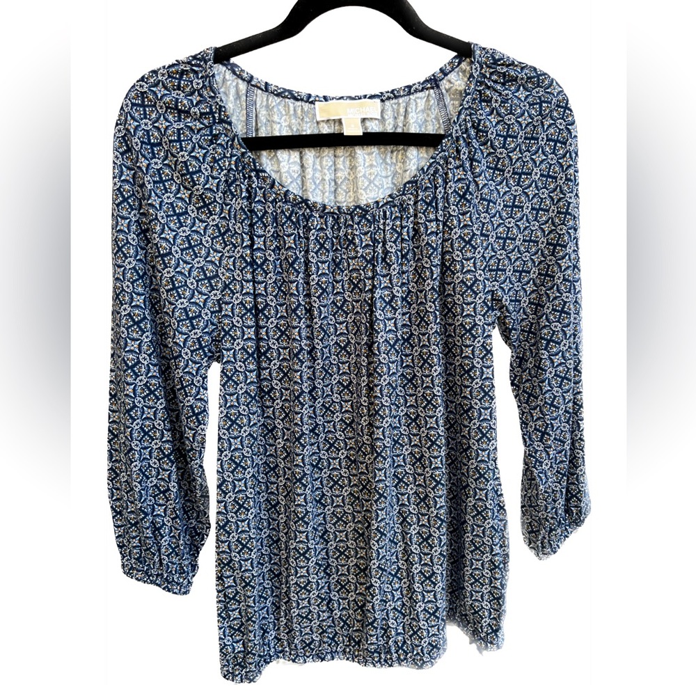 Michael Kors Scoop Neck Dark Chambra Blouson Style Shirt (s)